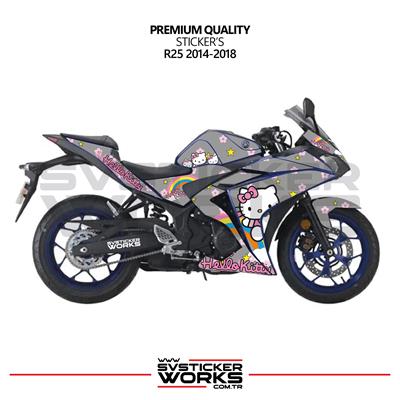 YAMAHA R25 Hello Kitty Kaplama Sticker Motor Kaplama Modeli Hazır Kit 2013 / 2018 Uyumlu