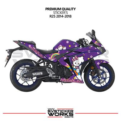 YAMAHA R25 Hello Kitty Kaplama Sticker Motor Kaplama Modeli Hazır Kit 2013 / 2018 Uyumlu
