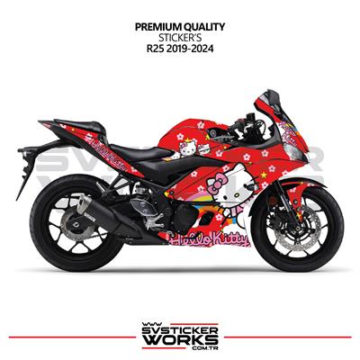 YAMAHA R25 Hello Kitty Kaplama Sticker Motor Kaplama Modeli Hazır Kit 2019 / 2024 Uyumlu