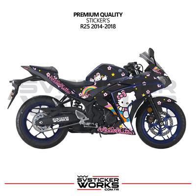 YAMAHA R25 Hello Kitty Kaplama Sticker Motor Kaplama Modeli Hazır Kit 2013 / 2018 Uyumlu