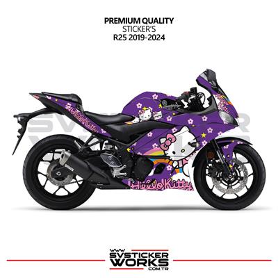 YAMAHA R25 Hello Kitty Kaplama Sticker Motor Kaplama Modeli Hazır Kit 2019 / 2024 Uyumlu