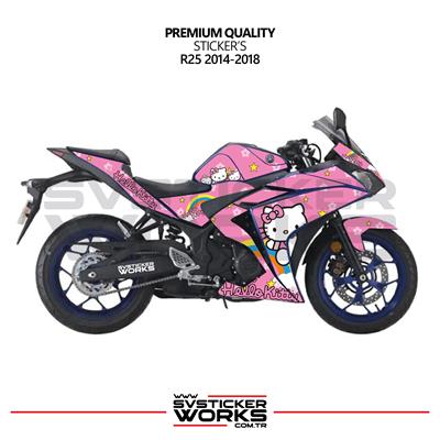 YAMAHA R25 Hello Kitty Kaplama Sticker Motor Kaplama Modeli Hazır Kit 2013 / 2018 Uyumlu