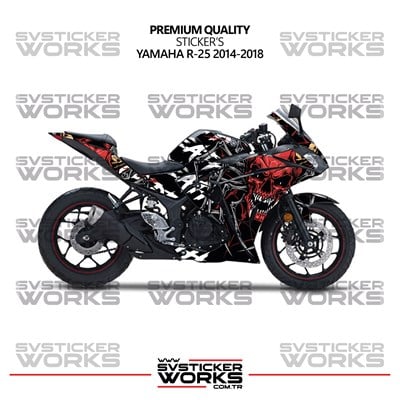 Yamaha R25 Kaplama Sticker Death Design Motor Kaplama Modeli Hazır Kit 2013-2018 Uyumlu 