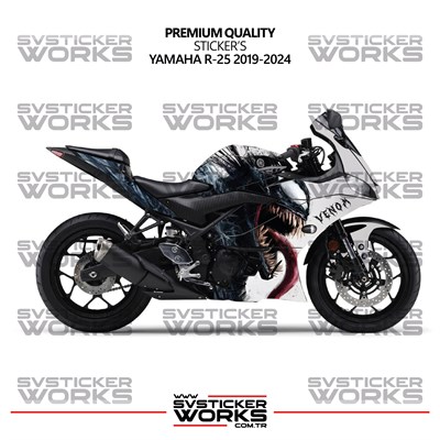 Yamaha R25 Kaplama Sticker Venom Design Motor Kaplama Modeli Hazır Kit 2019-2024 Uyumlu 