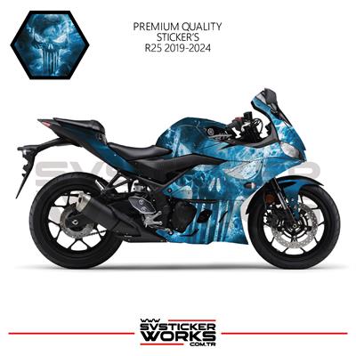 YAMAHA R25 Sticker Kaplama Punisher Kaplama Modeli Hazır Kit 2019 / 2024 Uyumlu