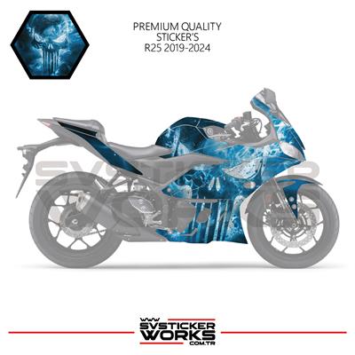 YAMAHA R25 Sticker Kaplama Punisher Kaplama Modeli Hazır Kit 2019 / 2024 Uyumlu
