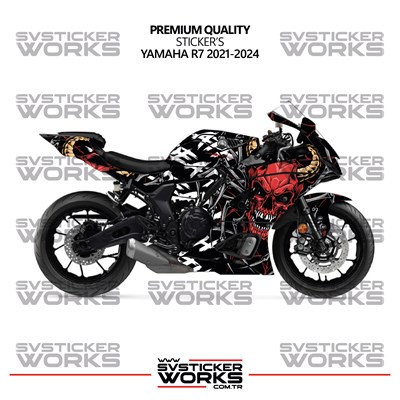 Yamaha R7 Kaplama Sticker Death Design Motor Kaplama Modeli Hazır Kit 2019-2024 Uyumlu 