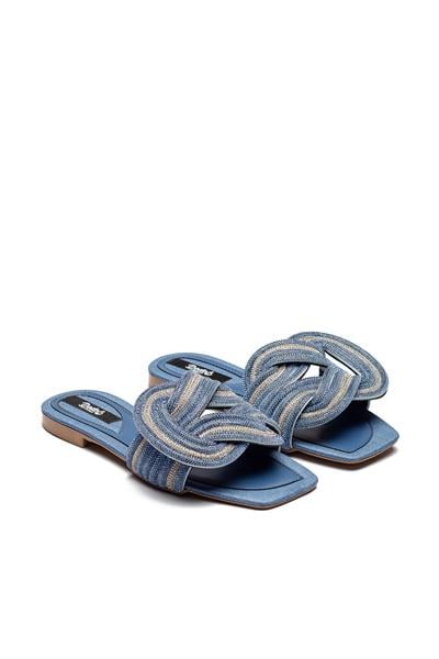 Kadın Taş Örgü Detaylı Ev Terliği JEANS 13040