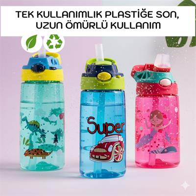 DİLLER 500 ML SİLİKON PİPETLİ TRITAN SU MATARASI