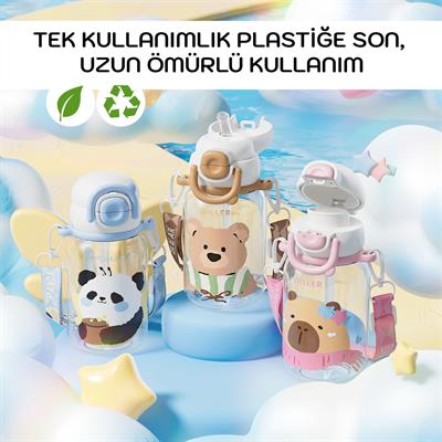 DILLER 650 ML SEVİMLİ HAYVAN FİGÜRLÜ TRITAN SU MATARASI