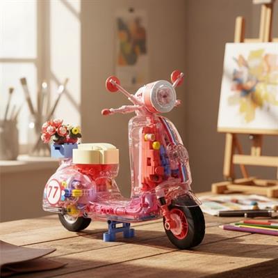 JAKİ SÜPER HAVALI ŞEFFAF MOTOSİKLET PEMBE 552 PARÇA BLOCK OYUNCAK