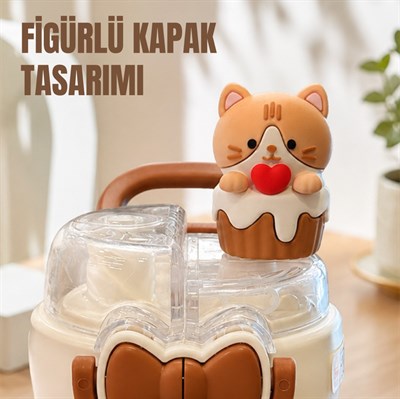 KEDİ FİGÜR PASLANMAZ ÇELİK DESENLİ TERMOS 490 ML