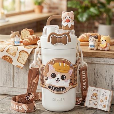 KEDİ FİGÜR PASLANMAZ ÇELİK DESENLİ TERMOS 490 ML