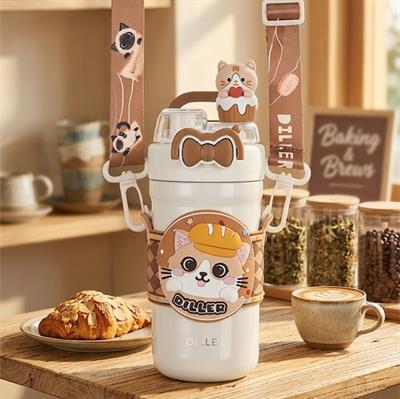 KEDİ FİGÜR PASLANMAZ ÇELİK DESENLİ TERMOS 490 ML