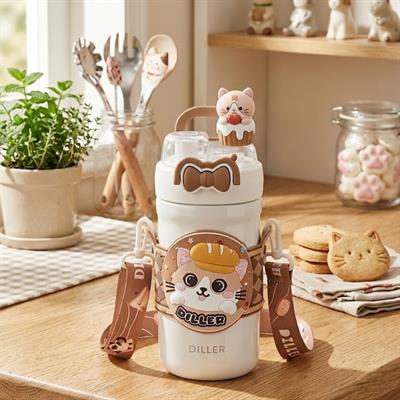 KEDİ FİGÜR PASLANMAZ ÇELİK DESENLİ TERMOS 490 ML