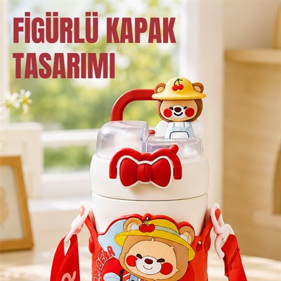 KIRMIZI AYI PASLANMAZ ÇELİK DESENLİ TERMOS 490 ML