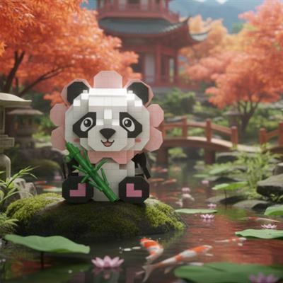 OTURAN SEVİMLİ ÇİÇEK PANDA  350 PARÇA BLOCK OYUNCAK