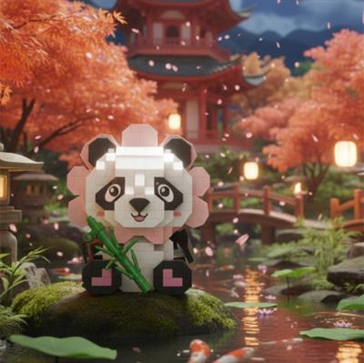 OTURAN SEVİMLİ ÇİÇEK PANDA  350 PARÇA BLOCK OYUNCAK