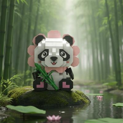 OTURAN SEVİMLİ ÇİÇEK PANDA  350 PARÇA BLOCK OYUNCAK
