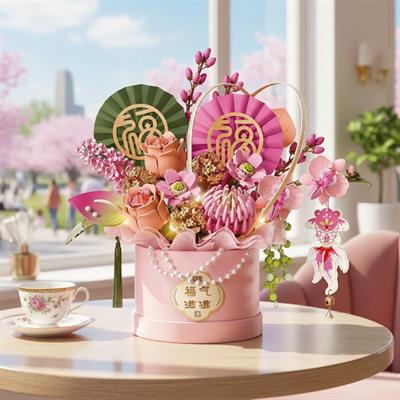 PEMBE EBEDİ ÇİÇEK SANAT KOVASI 1158 PARÇA BLOCK OYUNCAK