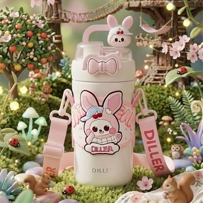 PEMBE TAVŞAN PASLANMAZ ÇELİK DESENLİ TERMOS 490 ML