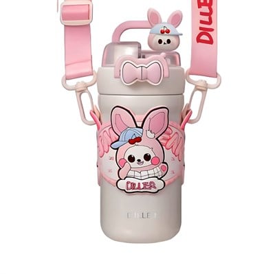 PEMBE TAVŞAN PASLANMAZ ÇELİK DESENLİ TERMOS 490 ML