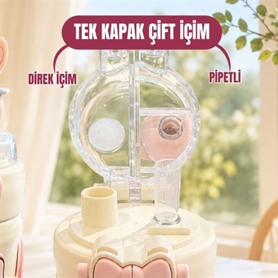PEMBE TAVŞAN PASLANMAZ ÇELİK DESENLİ TERMOS 490 ML