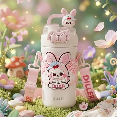 PEMBE TAVŞAN PASLANMAZ ÇELİK DESENLİ TERMOS 490 ML