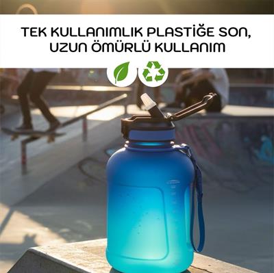 UZSPACE 1700 ML ÇİFT RENK PİPETLİ TAŞIMA ASKILI KULPLU SOFT-TOUCH TRİTAN SU MATARASI