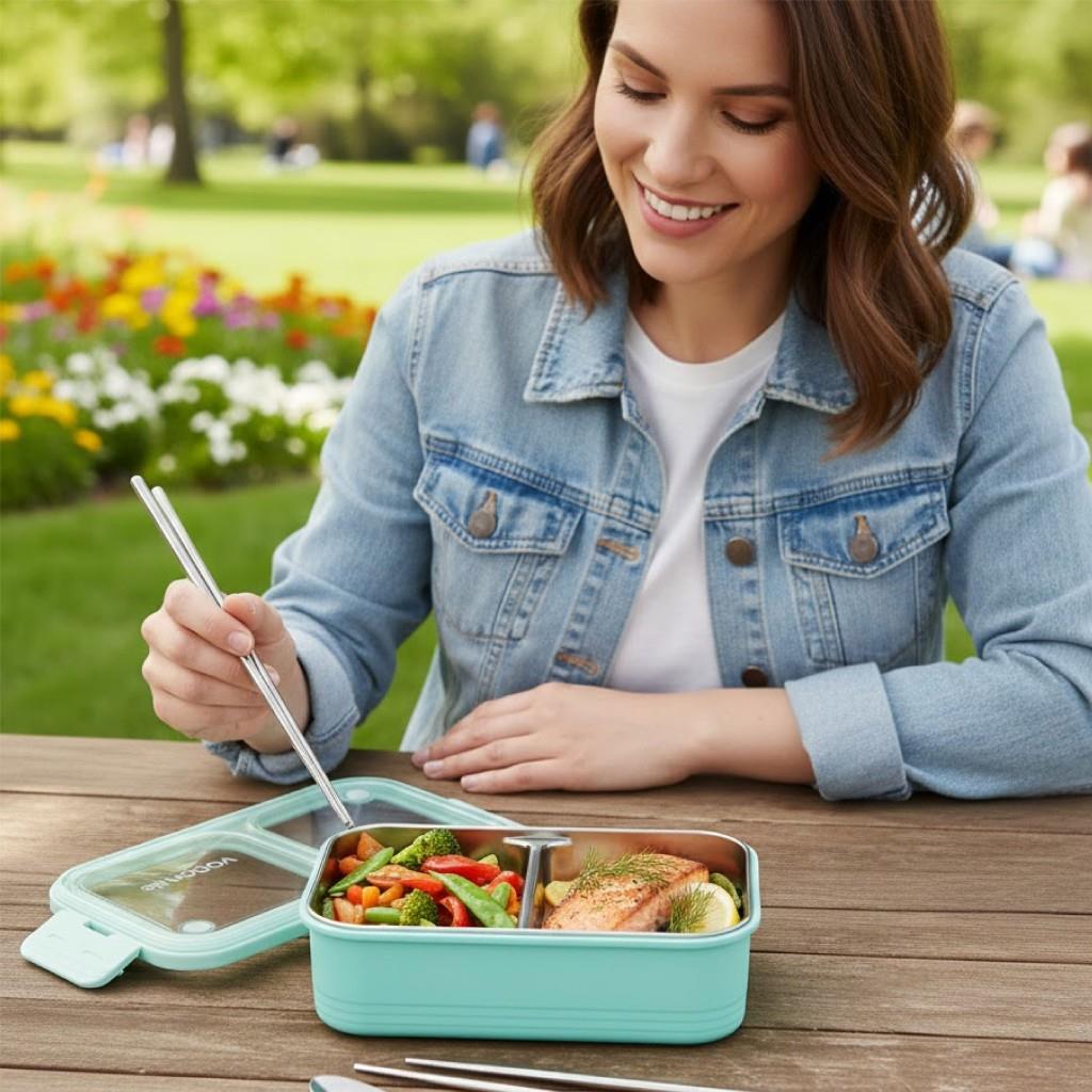 VAGONLİFE Bento Lunch Box 700 ML | Çelik Tepsili Sızdırmaz Yemek