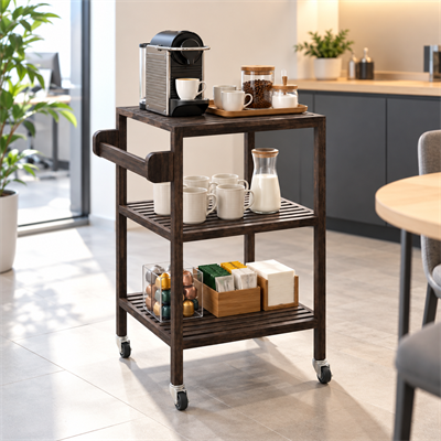 Ahşap Servis Arabası,520x520x850 mm, Espresso