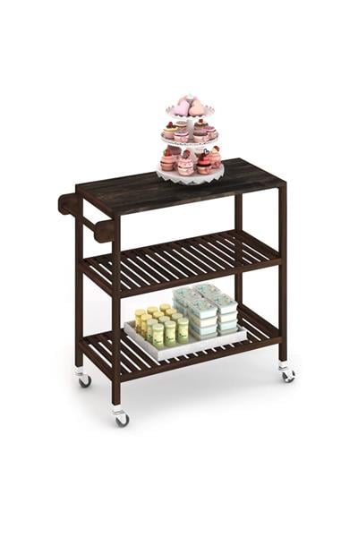 Interbuild Masif Akasya,holger Mutfak Servis Arabası,799x349x850 Mm,espresso Renk