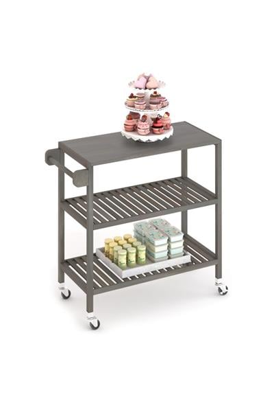 Interbuild Masif Akasya,holger Mutfak Servis Arabası,799x349x850 Mm,alaca Gri