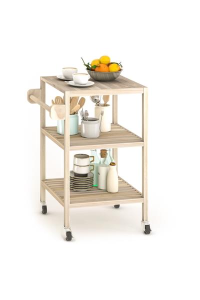 Interbuild Masif Akasya,holger Mutfak Servis Arabası,520x520x850 Mm,organik Beyaz