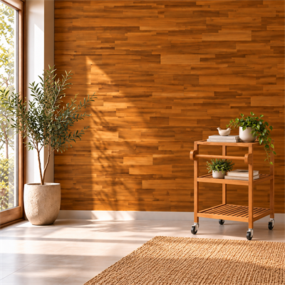 Masif Ahşap Duvar Panelleri Altın Tik Renk 1219X152X10 mm