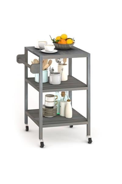 Masif Akasya Holger Mutfak Servis Arabası 520x520x850 mm