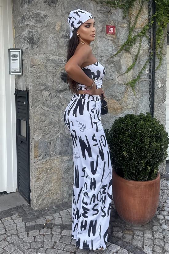 Kadın Rahat Salaş Şalvar Pantolon, Esnek Crop ve Bandana Üçlü Takım - Yazlık Sokak Modası Kombini