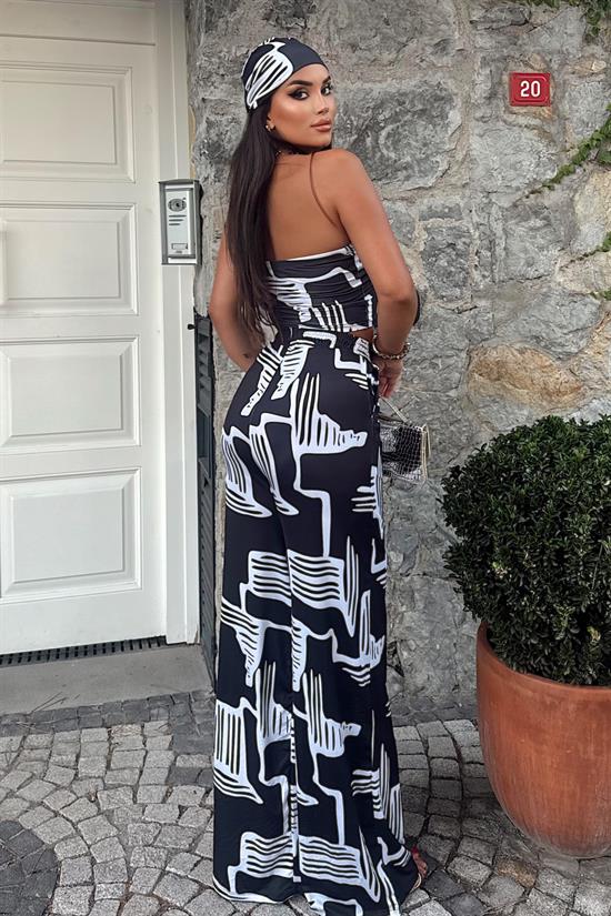 Kadın Rahat Salaş Şalvar Pantolon, Esnek Crop ve Bandana Üçlü Takım - Yazlık Sokak Modası Kombini