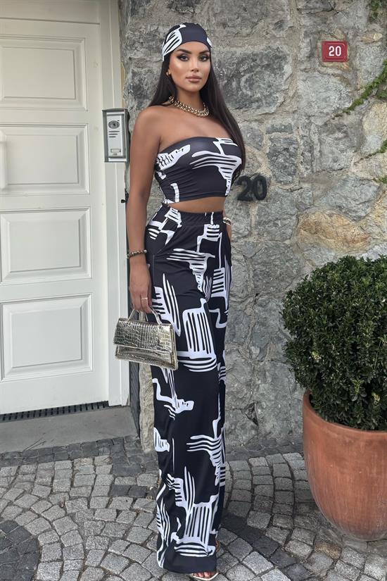 Kadın Rahat Salaş Şalvar Pantolon, Esnek Crop ve Bandana Üçlü Takım - Yazlık Sokak Modası Kombini