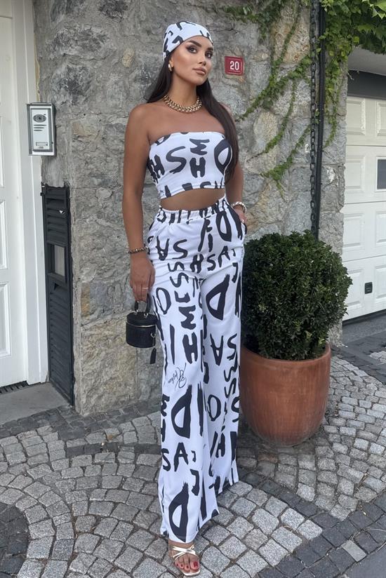 Kadın Rahat Salaş Şalvar Pantolon, Esnek Crop ve Bandana Üçlü Takım - Yazlık Sokak Modası Kombini