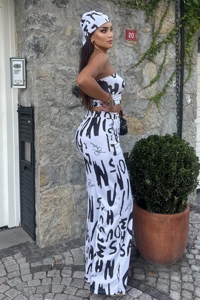 Kadın Rahat Salaş Şalvar Pantolon, Esnek Crop ve Bandana Üçlü Takım - Yazlık Sokak Modası Kombini