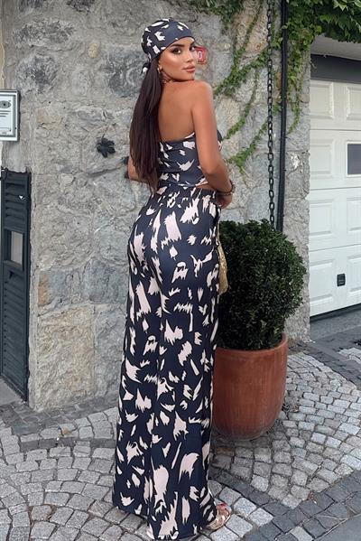 Kadın Rahat Salaş Şalvar Pantolon, Esnek Crop ve Bandana Üçlü Takım - Yazlık Sokak Modası Kombini