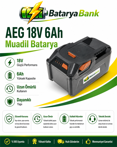 BataryaBank AEG 18V 6Ah Li-ion Muadil Matkap Bataryası