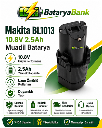 BataryaBank Makita BL1013 Uyumlu 10.8V 2.5Ah 2500mAh Li-ion Muadil Matkap Bataryası