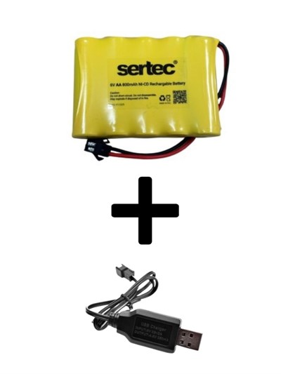 Sertec 6V 800mAh Siyah Soket Oyuncak Araba Pili + USB Şarj Cihazı Seti