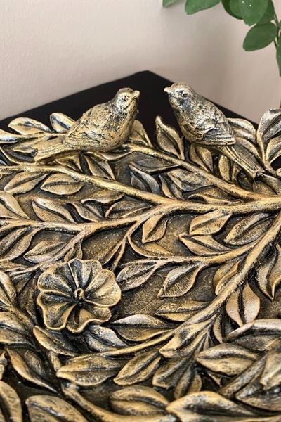 2 Kuşlu Dallı Dekoratif Yaprak Tabak