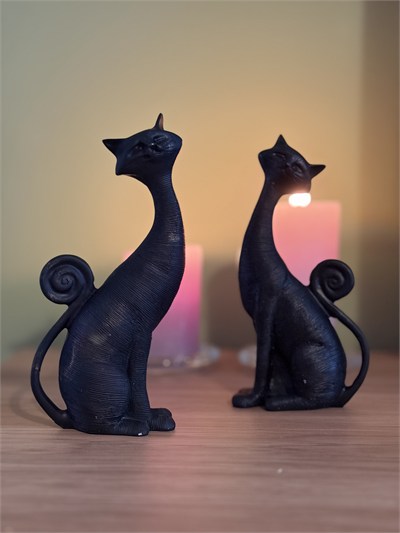 2li Dekoratif Kedi Biblo Seti – Mat Siyah (21x11 cm)