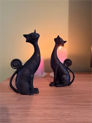 2li Dekoratif Kedi Biblo Seti – Mat Siyah (21x11 cm)