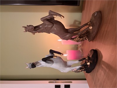 2li Şahlanan At Dekoratif Heykeli / Biblo Seti – Beyaz & Kahve (35x24 cm)