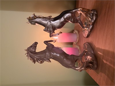 2li Şahlanan At Dekoratif Heykeli / Biblo Seti – Kahverengi & Antrasit (35x24 cm)